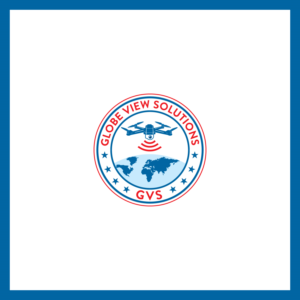 Globe View Solutions (red colour), GVS (red colour), Continents (dark blue), Oceans (light blue), Signal ))) (red colour), Drone (dark blue),  Stars, Contour (black colour) | Design de Logo par sankar999