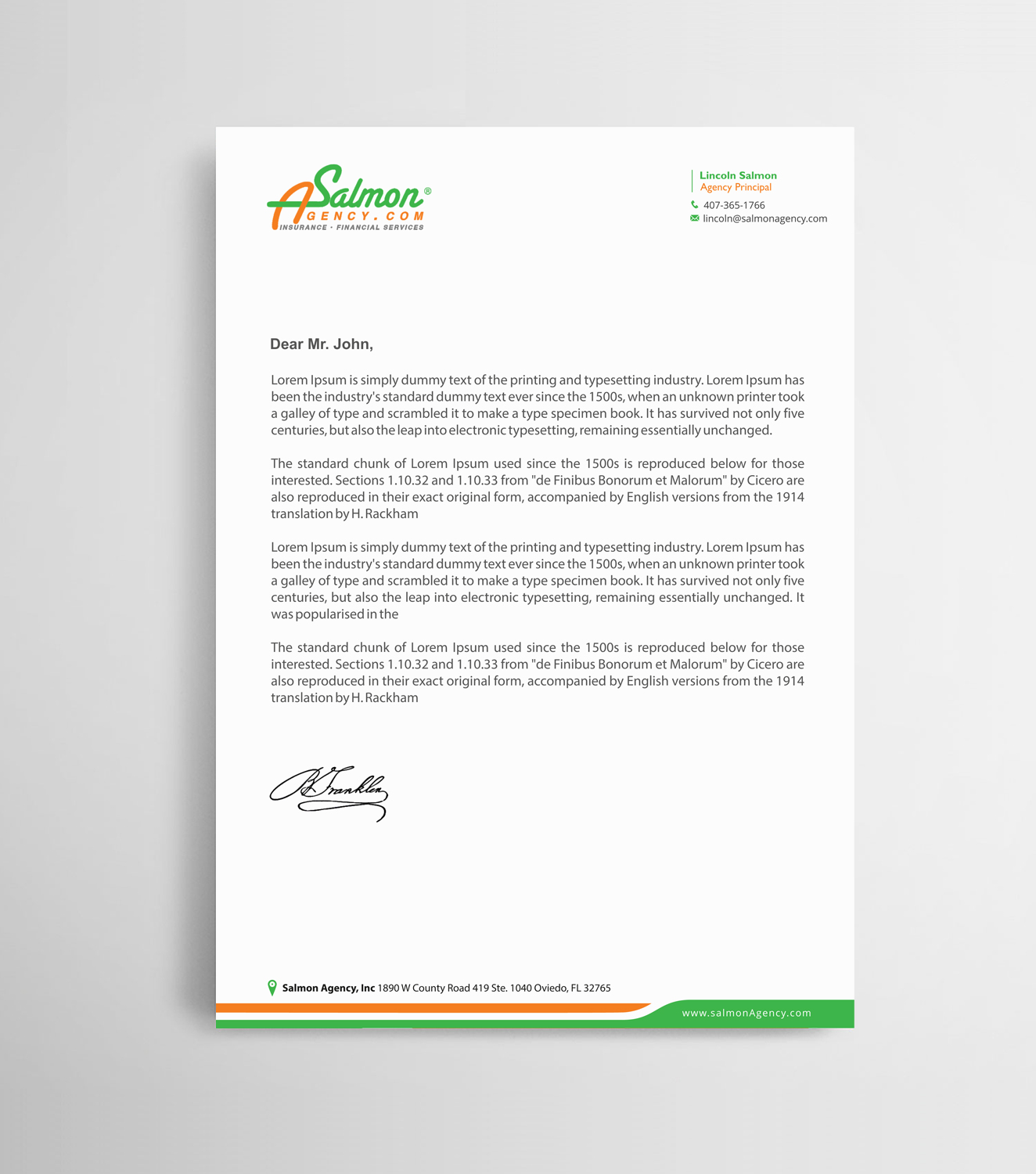 Modern, Serious, Insurance Agency Letterhead Design for Salmon 
