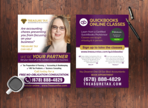 2 sided  5x7 Flyer for Treasure Tax advertising Bookkeeping Services and QuickBooks Classes | Design de Flyer par chandrayaan.creative