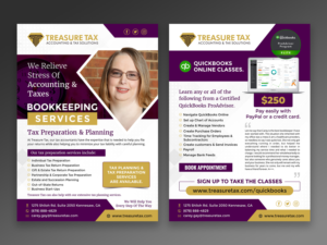 2 sided  5x7 Flyer for Treasure Tax advertising Bookkeeping Services and QuickBooks Classes | Design de Flyer par ecorokerz
