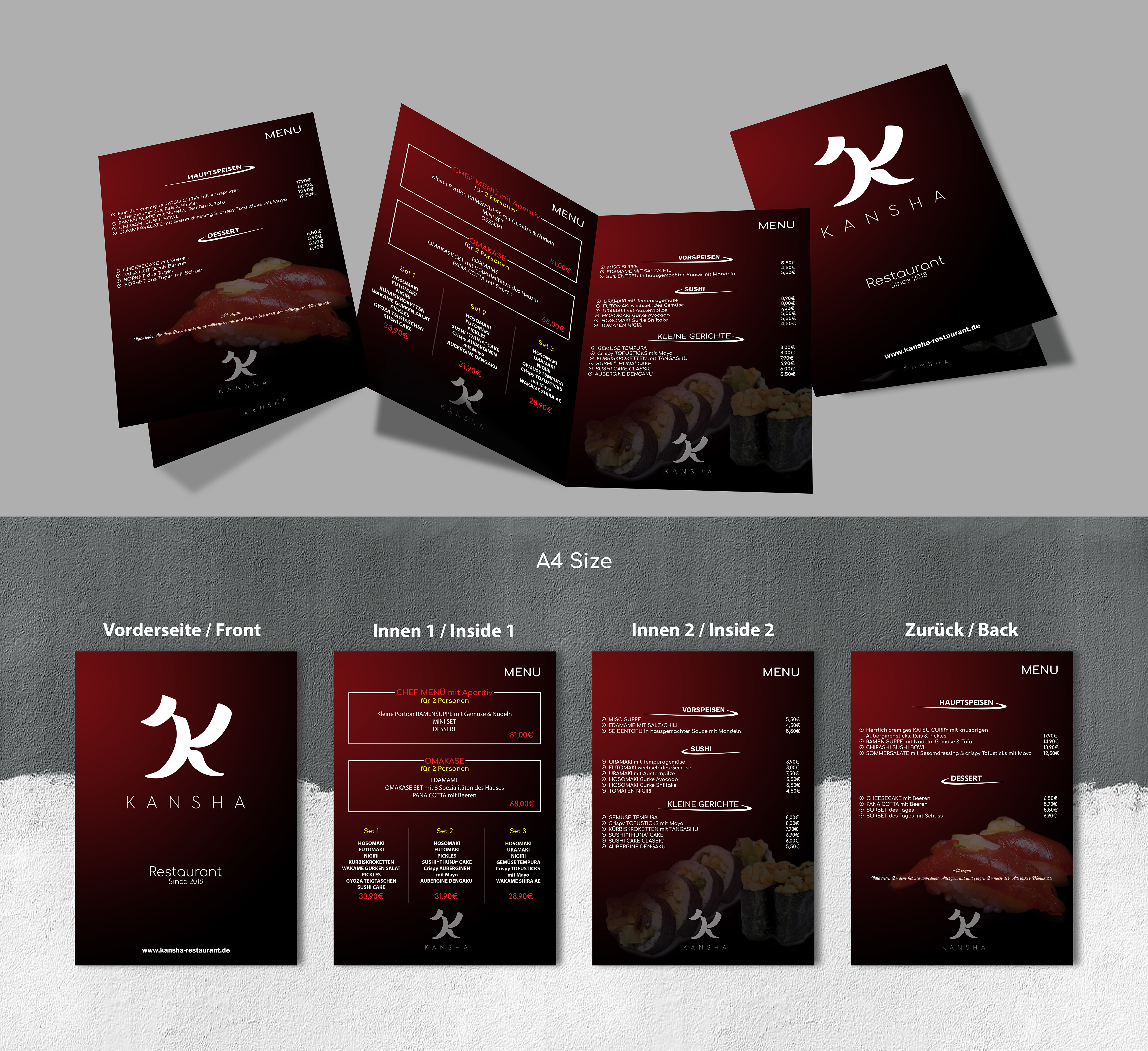 Menu Design by Techssource for KANSHA GmbH & Co KG | Design #25163953