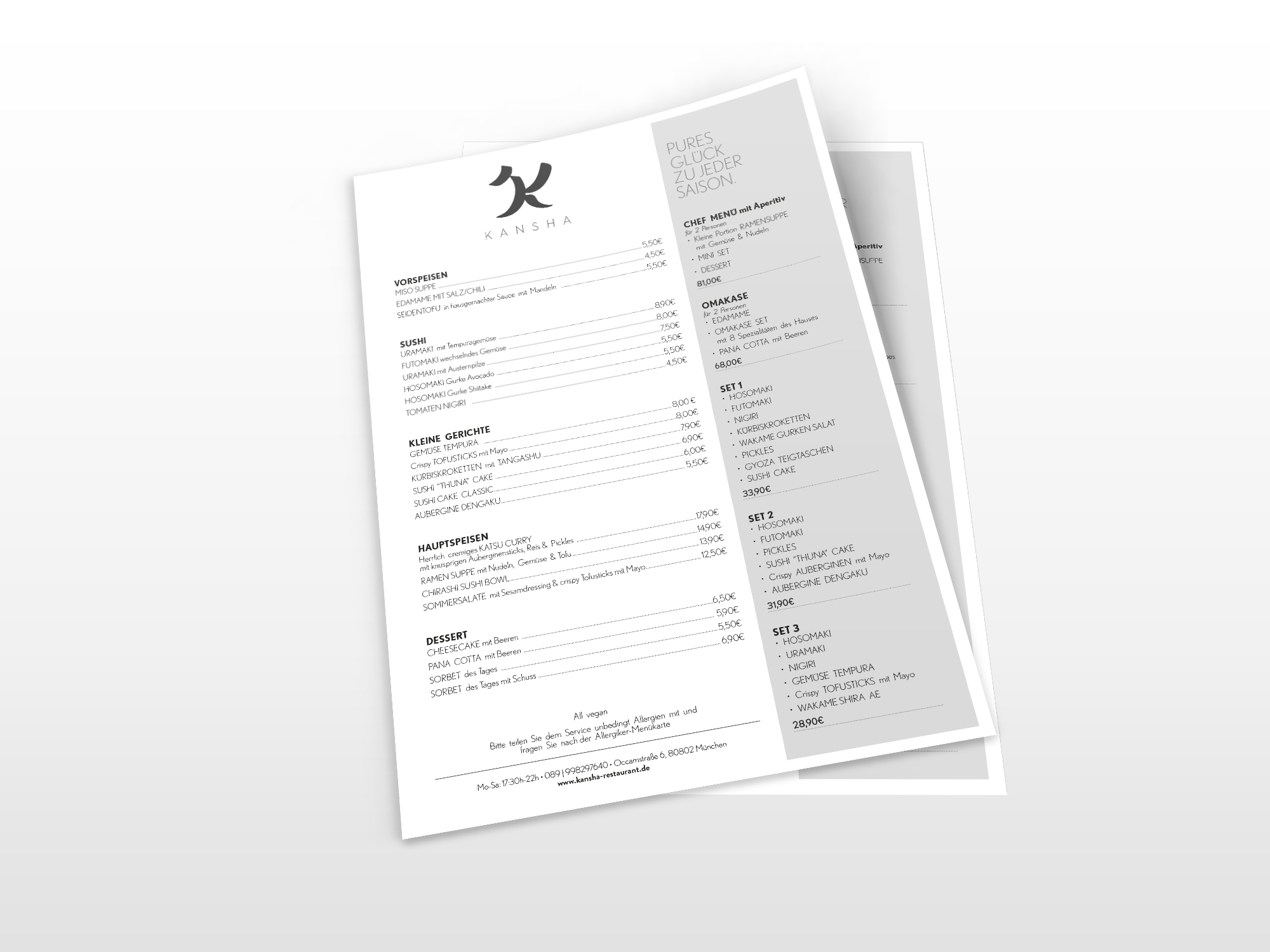 Menu Design by Christina U for KANSHA GmbH & Co KG | Design #25143617