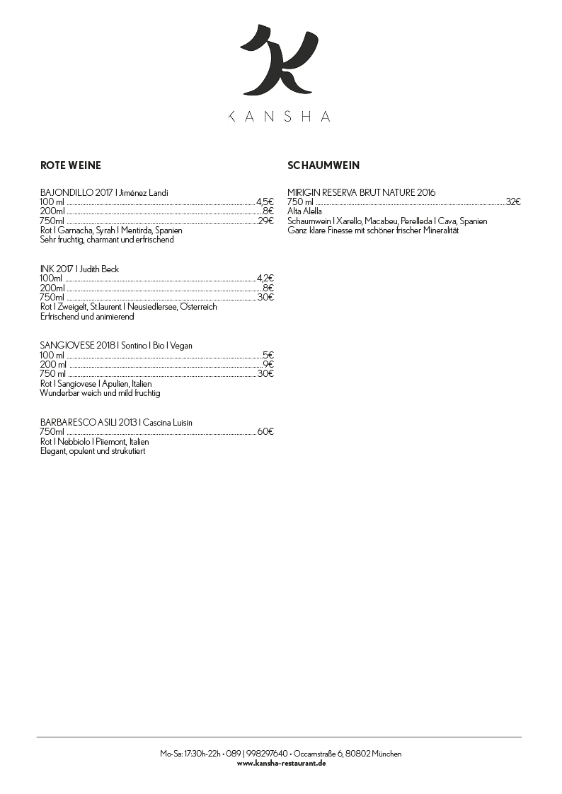 Menu Design by Christina U for KANSHA GmbH & Co KG | Design #25158697