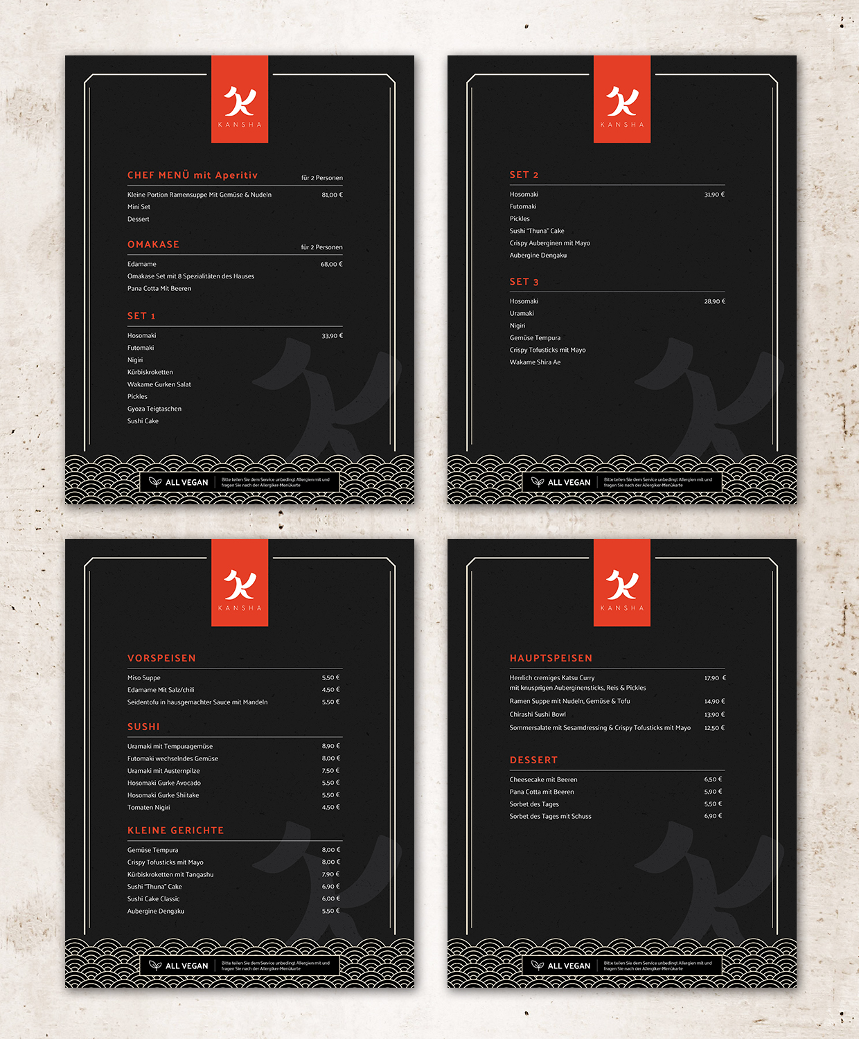 Menu Design by sun_design for KANSHA GmbH & Co KG | Design #25151125