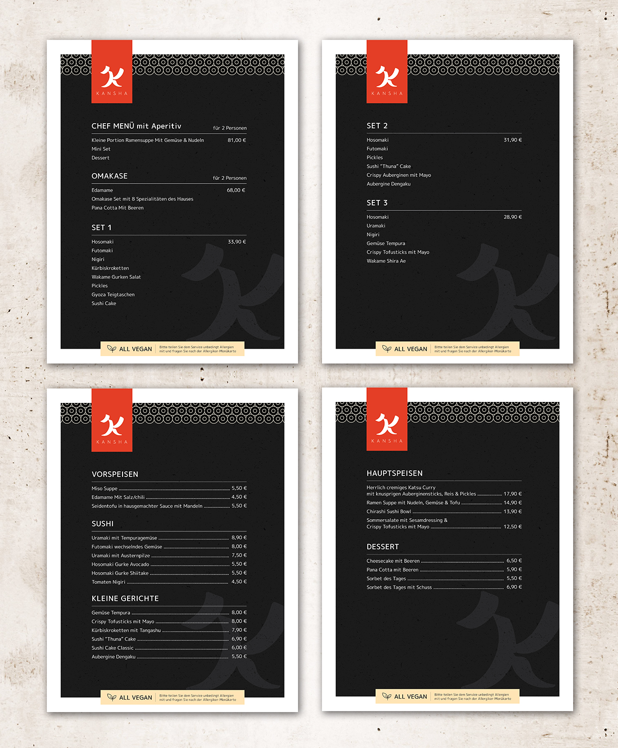 Menu Design by sun_design for KANSHA GmbH & Co KG | Design #25152246