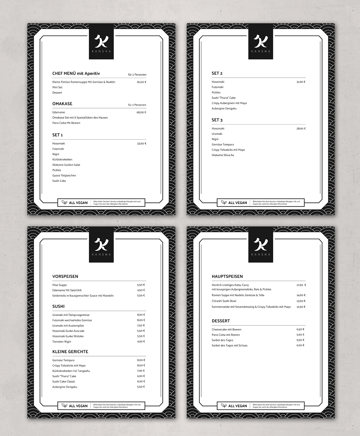 Menü-Design von sun_design für KANSHA GmbH & Co KG | Design #25172896