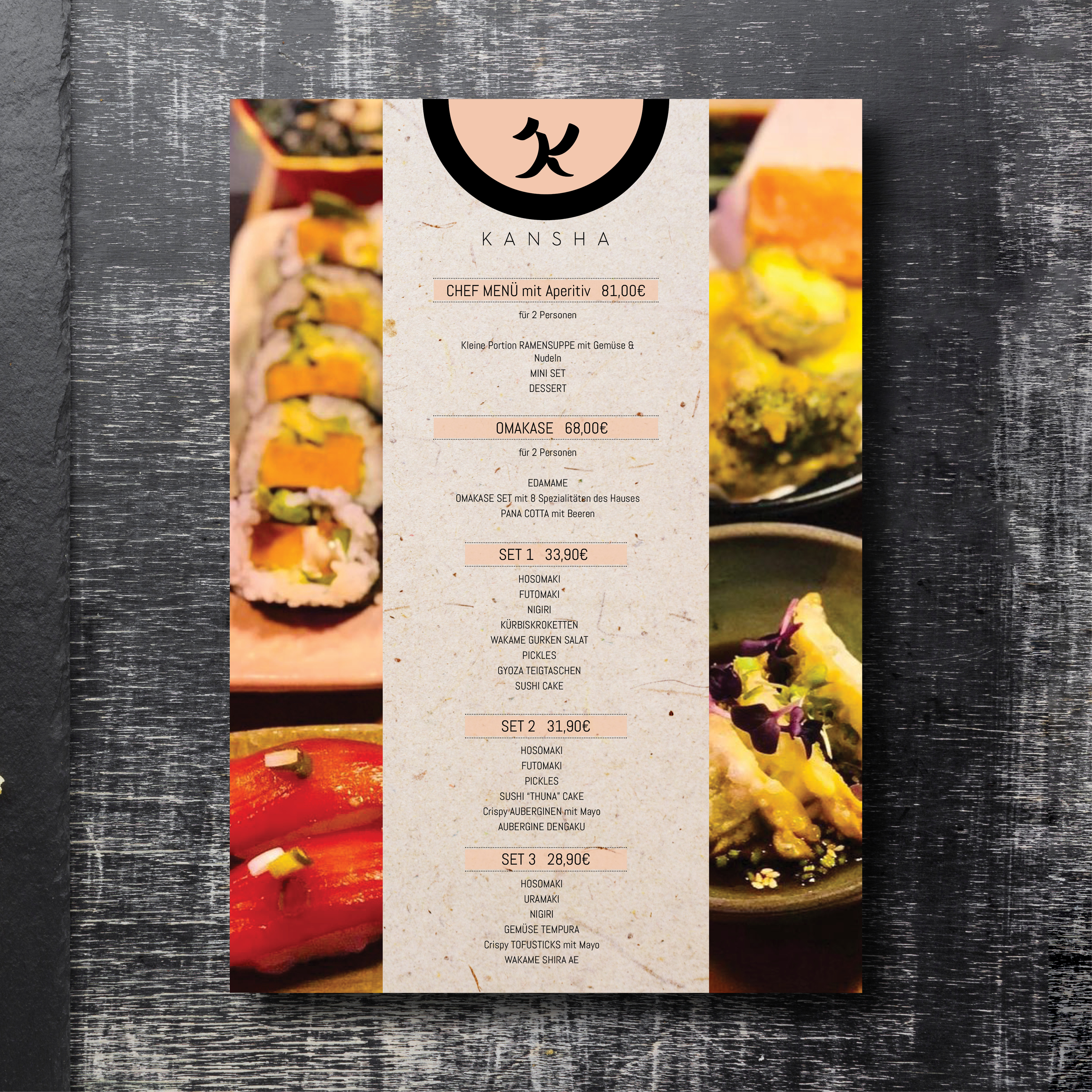 Menu Design by Louie Fuentes | Manobo Graphic Design Services for KANSHA GmbH & Co KG | Design #25165116