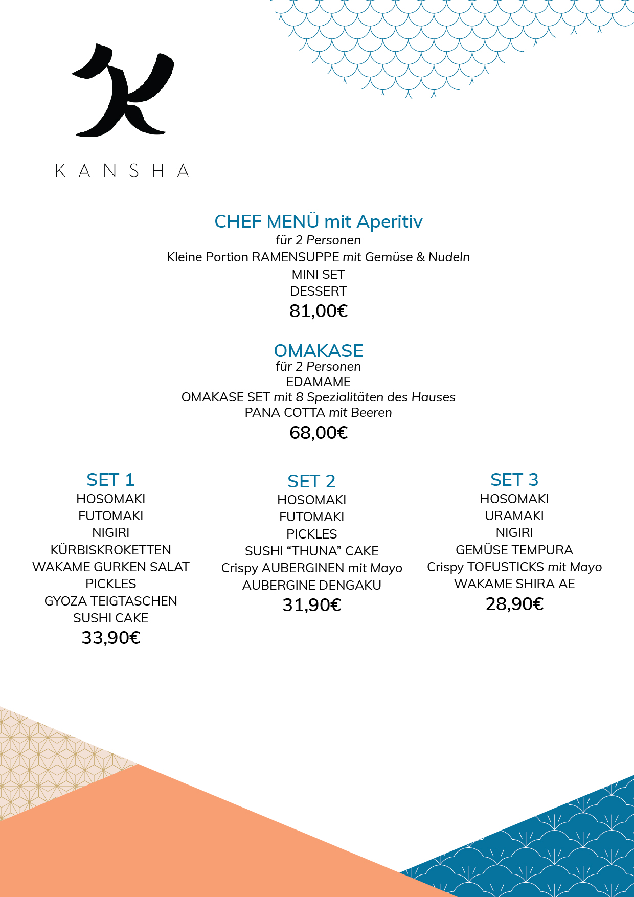 Menü-Design von eleven für KANSHA GmbH & Co KG | Design #25164595