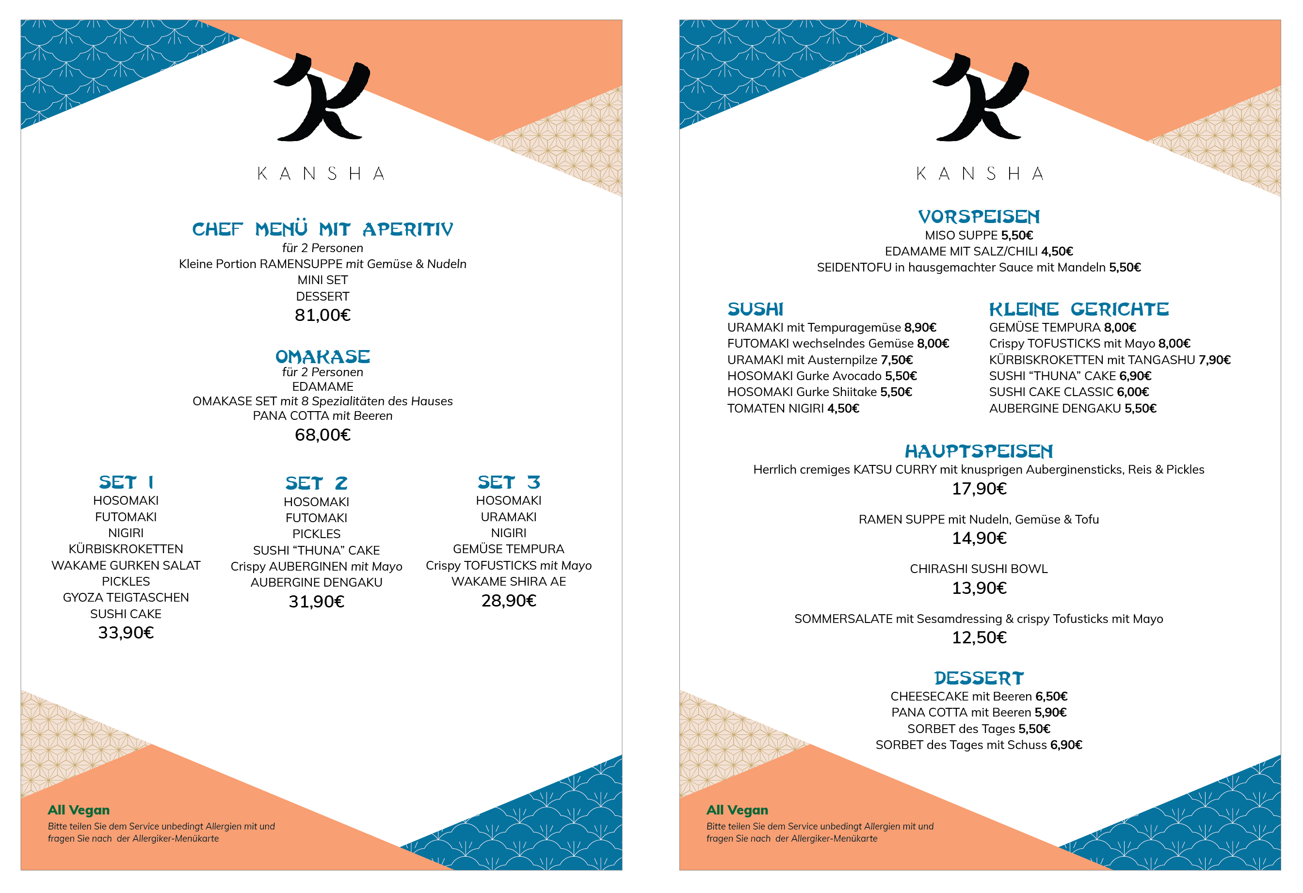 Menu Design by eleven for KANSHA GmbH & Co KG | Design #25164596