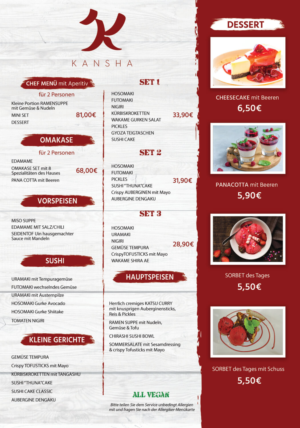 Menu Design by sormaz.tanja for KANSHA GmbH & Co KG | Design: #25157572