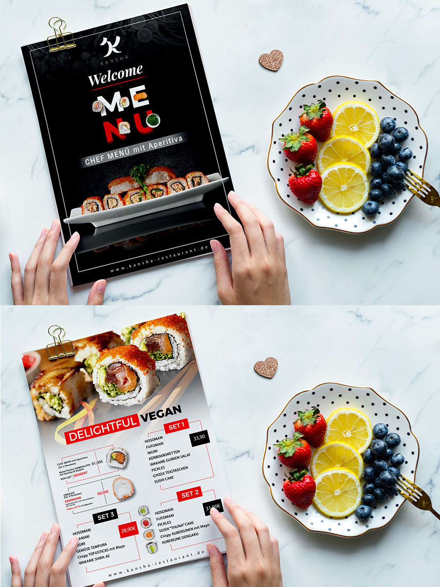 Menu Design by n214008 for KANSHA GmbH & Co KG | Design #25170350