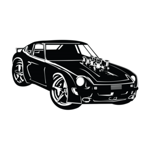 Datsun 240z with a Ferrari engine minimallistic cartoon for social media t-shirts | Design Graphique par BJY
