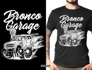 Bronco Garage - Hot Rod Vintage Motorsports T-Shirt | T-Shirt-Design von Fatboy Graphic