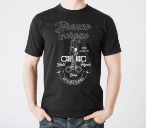 Bronco Garage - Hot Rod Vintage Motorsports T-Shirt | Design de T-shirt par MPStudio