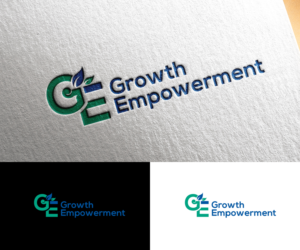 Logo with the letters, GE, also with the words 