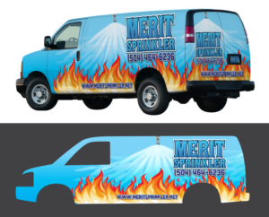 Merit Sprinkler Van Wrap, Fire sprinkler putting out fire