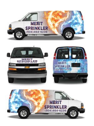 Merit Sprinkler Van Wrap, Fire sprinkler putting out fire | Car Wrap-Design von Shumaila Kiran