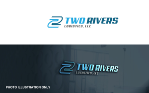 Probably would stack TWO RIVERS on top line and Logistics, LLC in smaller print on the second line. | Logo Design by MT