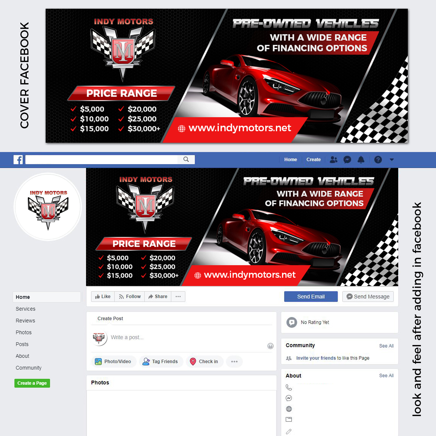 Facebook Design by TSU Creations for Indy Motors, Inc. | Design #25288194
