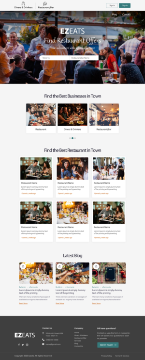 b2c portal. EaziEats. Attract diners and drinkers to restaurant/bar deals | Web Design by Shijo John