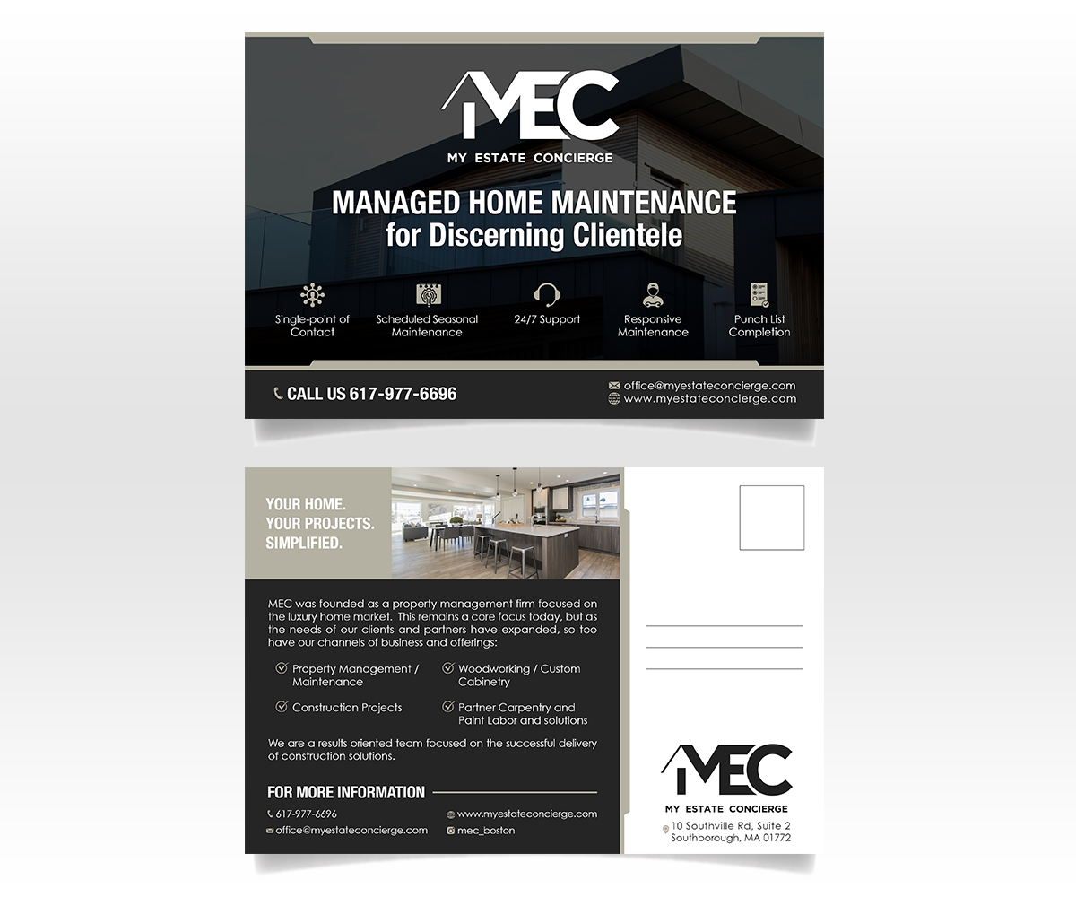 Postcard Design by Luniere Designs for My Estate Concierge | Design #25397095