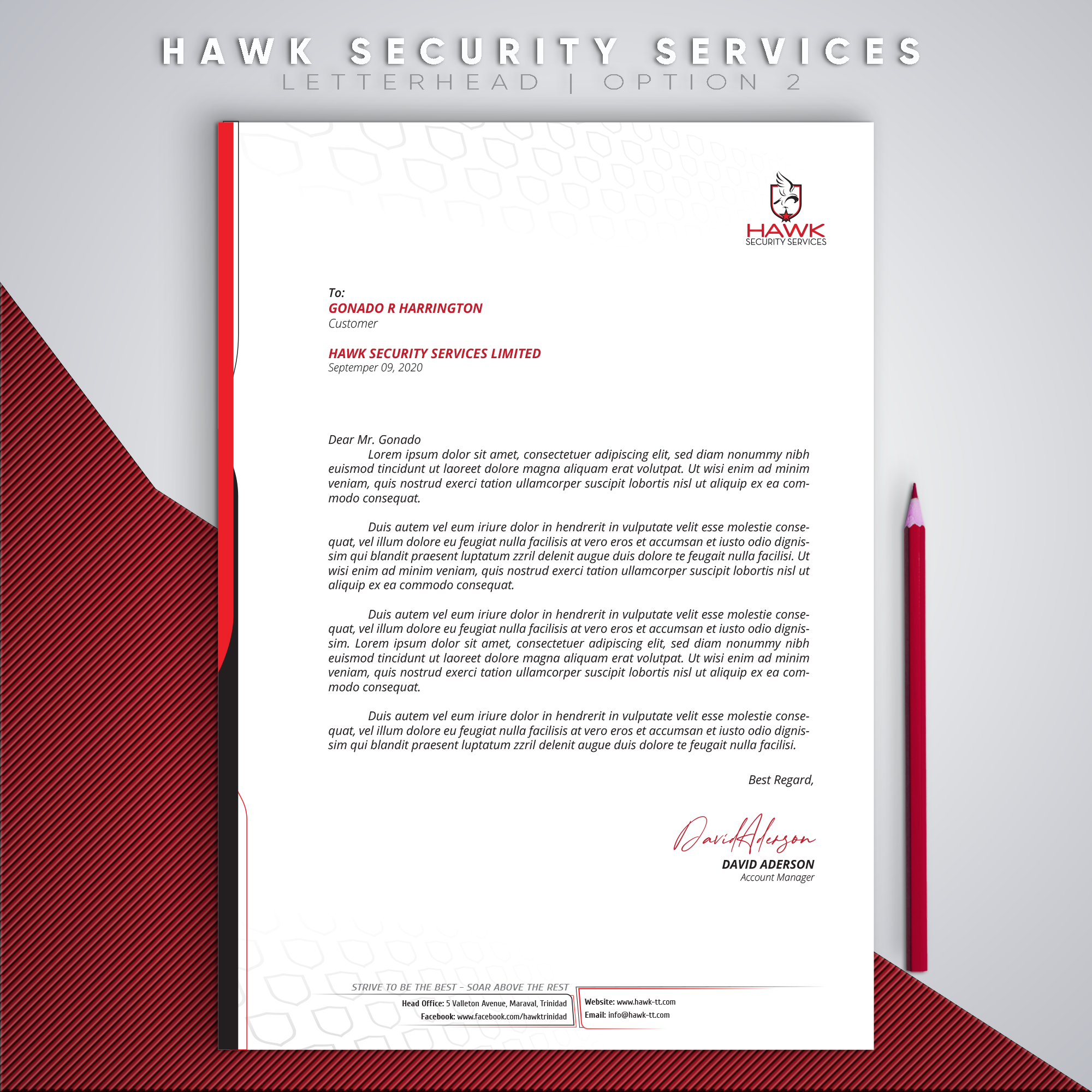 Letterhead Design by Thingkazupa Design for Hawk Security Services Ltd.  | Design #25356199