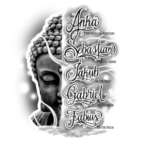 First tattoo of 4 children (boys) and wife’s  names | Tattoo Design by El Yisk 2