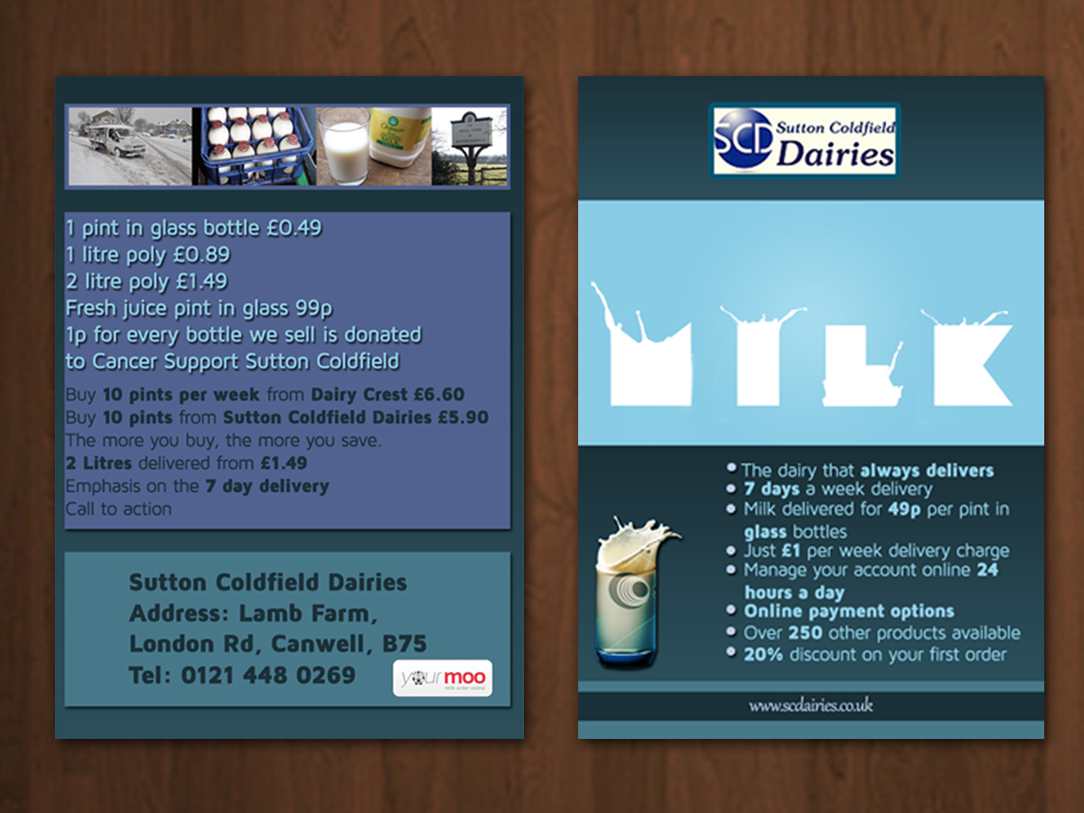 Flyer Design by Gargi Datta Banik for Sutton Coldfield Dairies | Design #736370