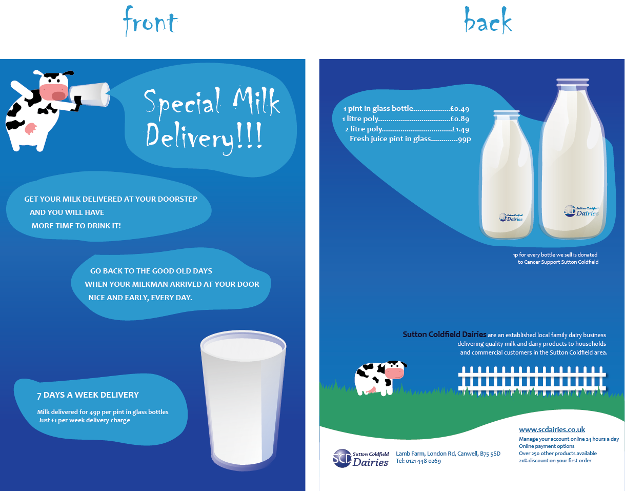 Flyer Design by M Joana Ribeiro for Sutton Coldfield Dairies | Design #728854