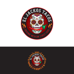 Writings Above skull: EL JACKOS TACOS/ Under Skull: ORIGINAL MEXICAN STREET FOOD | Logo Design by Samantha Ward Design