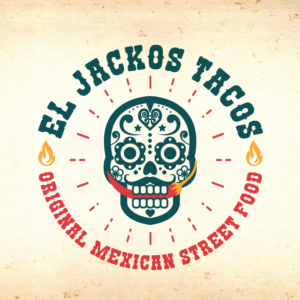 Writings Above skull: EL JACKOS TACOS/ Under Skull: ORIGINAL MEXICAN STREET FOOD | Logo Design by simple mind