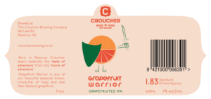 Beer Can Label: GRAPEFRUIT WARRIOR by The Croucher Brewing Co. | Diseño de Etiqueta por Inaaina