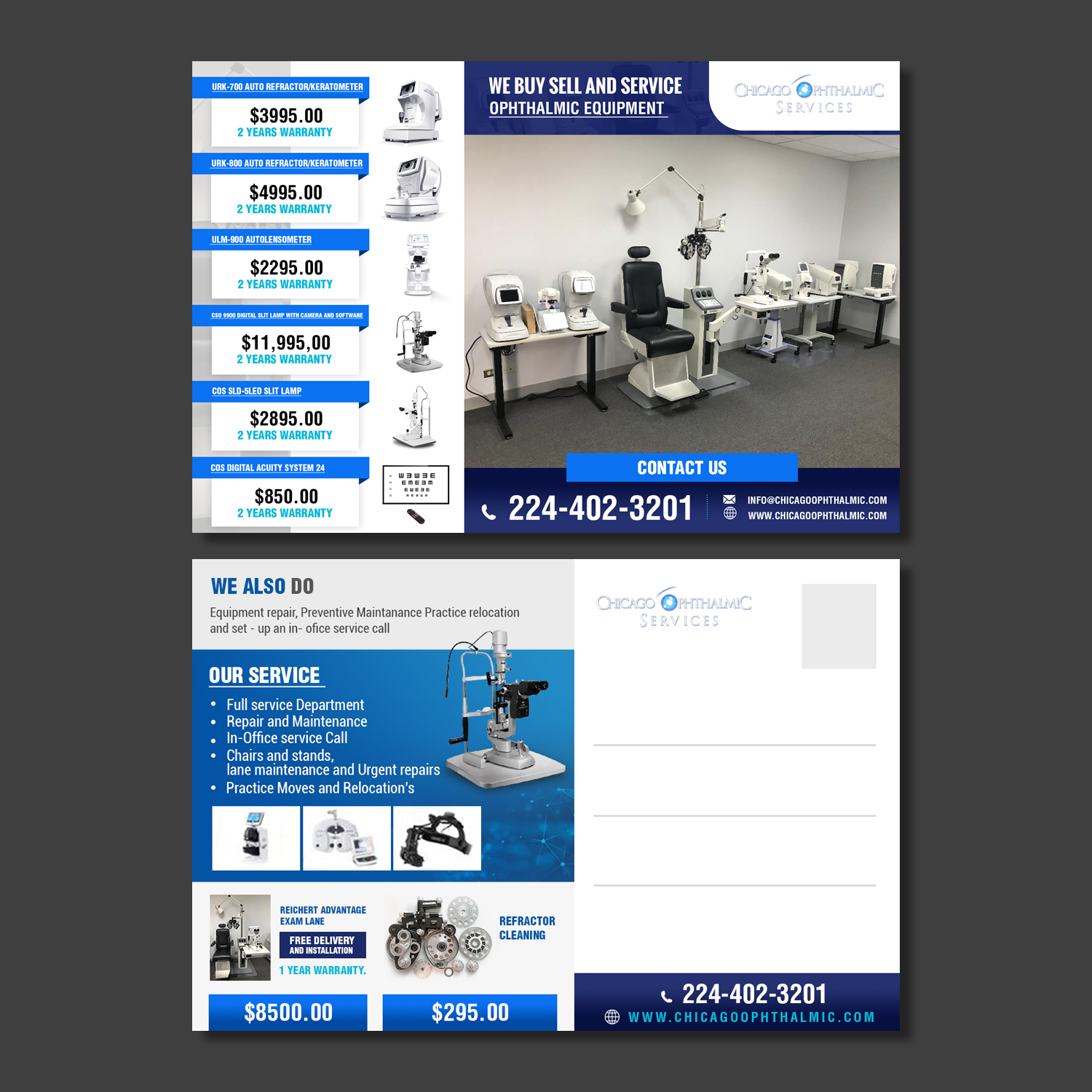 Postkarten-Design von aspiremedia für Chicago Ophthalmic Services, Inc | Design #25433253