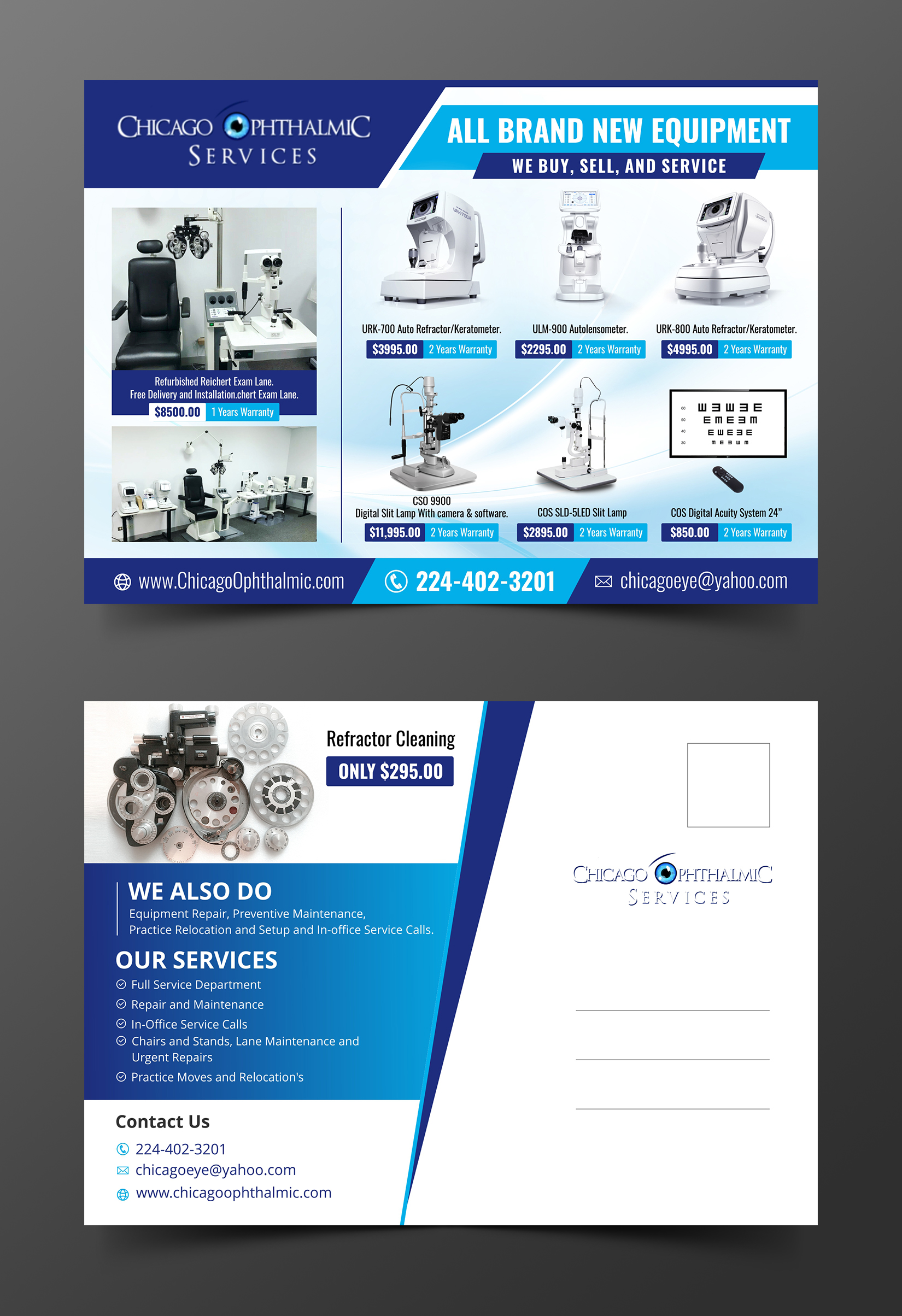 Postkarten-Design von ecorokerz für Chicago Ophthalmic Services, Inc | Design #25437890