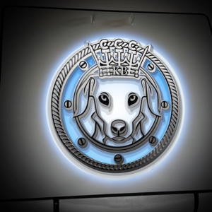 Logo for Owner's Yacht based on Owner's dog illustration | Signage Design by BJY