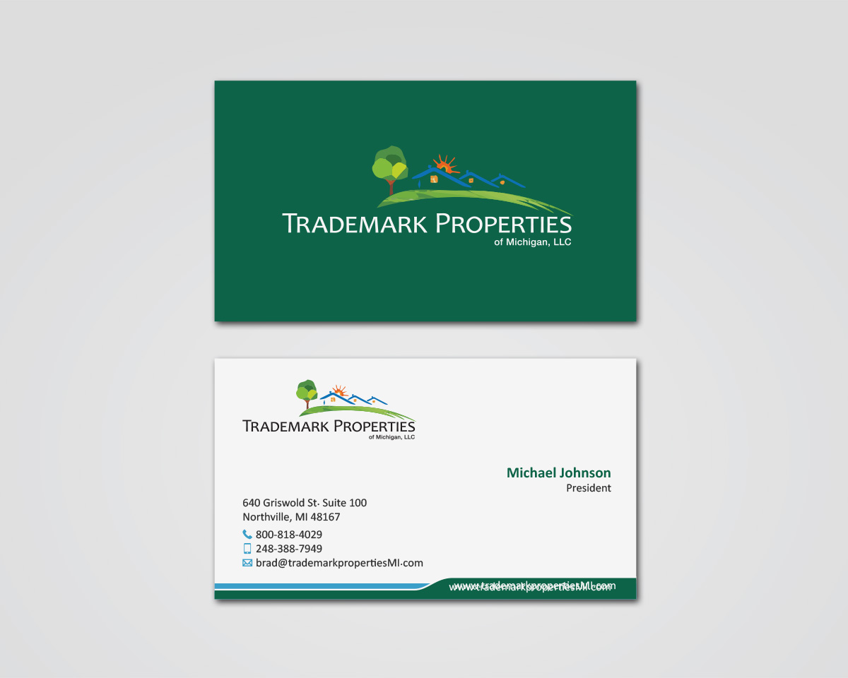 Business Card Design by MDesign for Trademark Properties of Michigan, LLC | Design #25504285
