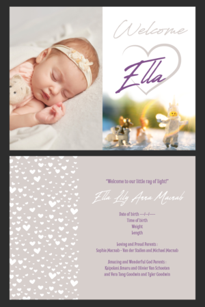 Baby Girl Ella Birth Announcement for Dec 1st 2020 | Diseño de Papelería por Emmanuel Creations