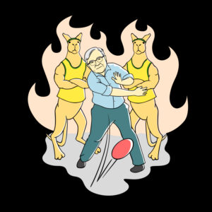 Hand-drawn image of former Australian PM Kevin Rudd playing four-square | Graphic Design by Abiyoso28