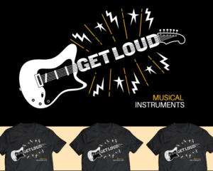 Get Loud Music t-shirt design (the coolest music store everrrr)* | T-shirt Design by Tee and Eh?