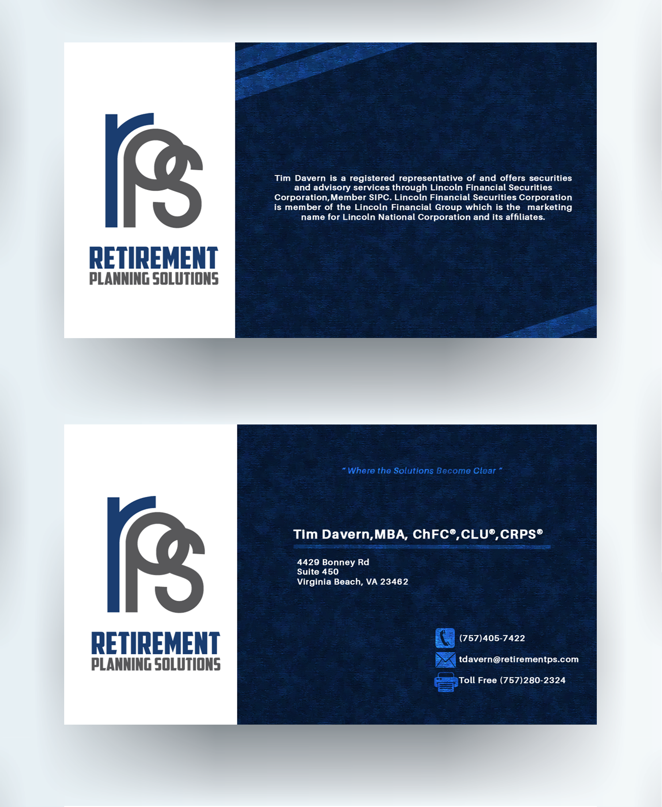 Visitenkarten-Design von Mark Alen für Retirement Planning Solutions | Design #25560195