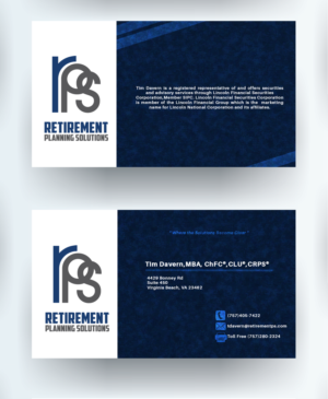 Business Card Design by Mark Alen for Retirement Planning Solutions | Design: #25560195