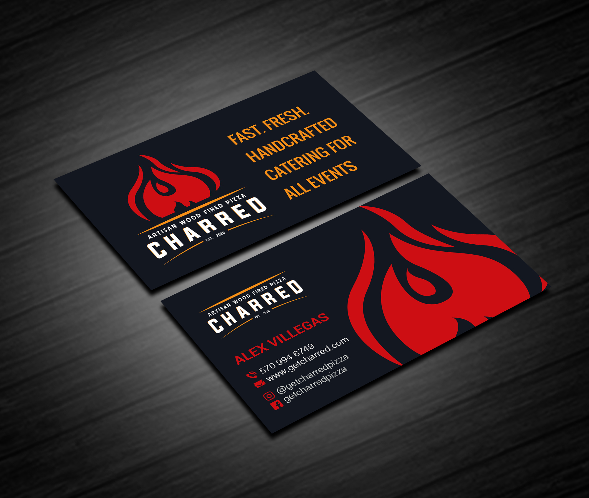 Business Card Design by Creations Box 2015 for Charred Artisan Wood Fired Pizza | Design #25663706