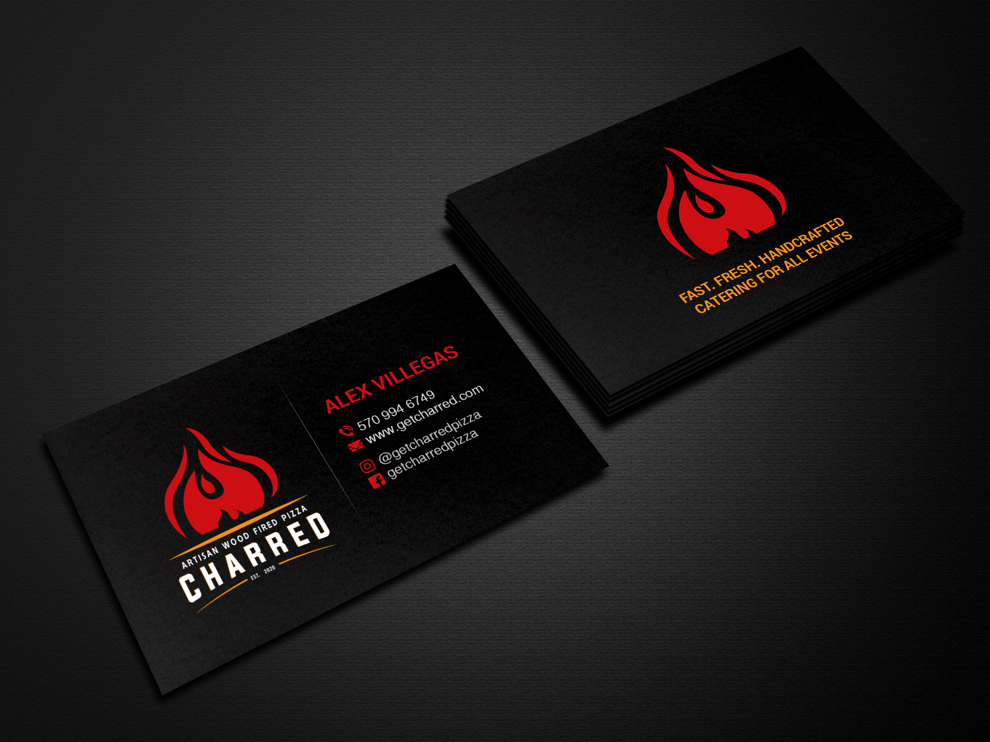 Business Card Design by Creations Box 2015 for Charred Artisan Wood Fired Pizza | Design #25663708