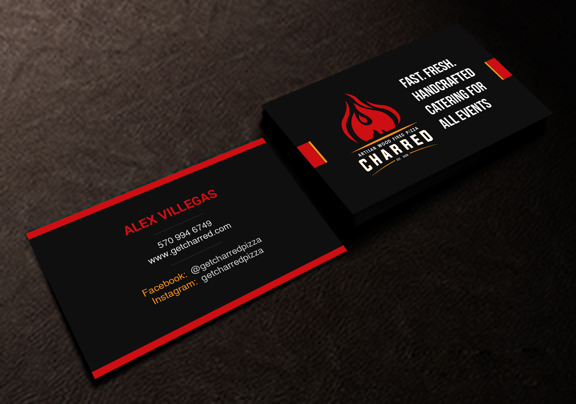 Business Card Design by Creations Box 2015 for Charred Artisan Wood Fired Pizza | Design #25671906