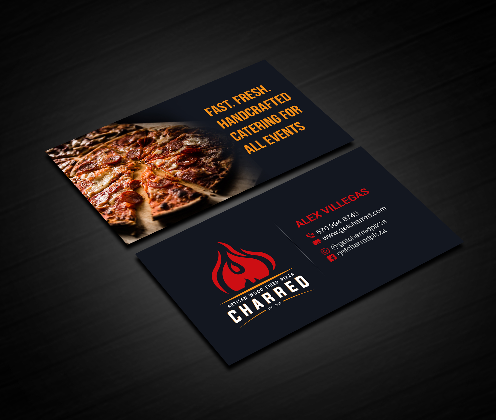 Business Card Design by Creations Box 2015 for Charred Artisan Wood Fired Pizza | Design #25671907