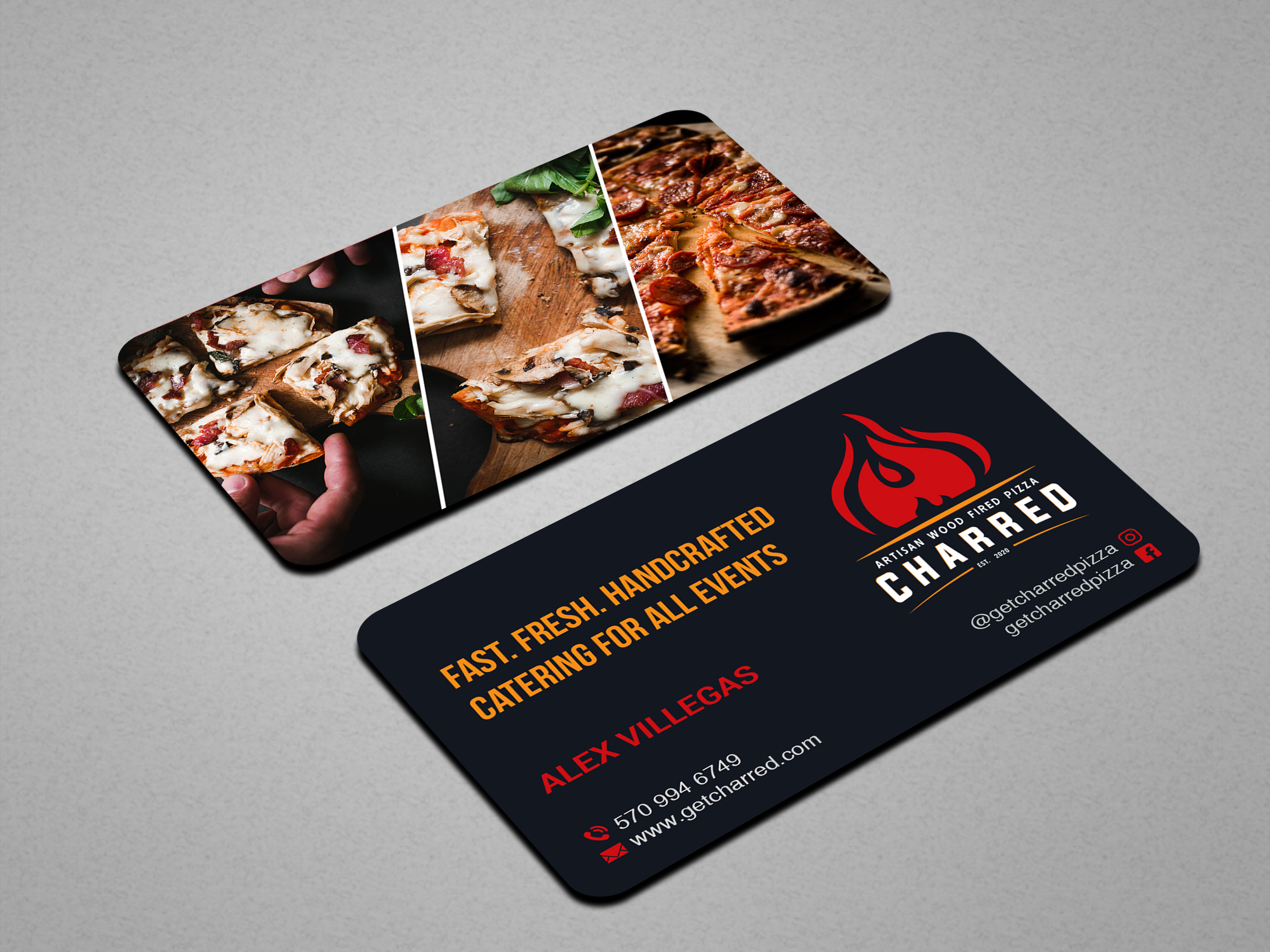 Business Card Design by Creations Box 2015 for Charred Artisan Wood Fired Pizza | Design #25671909