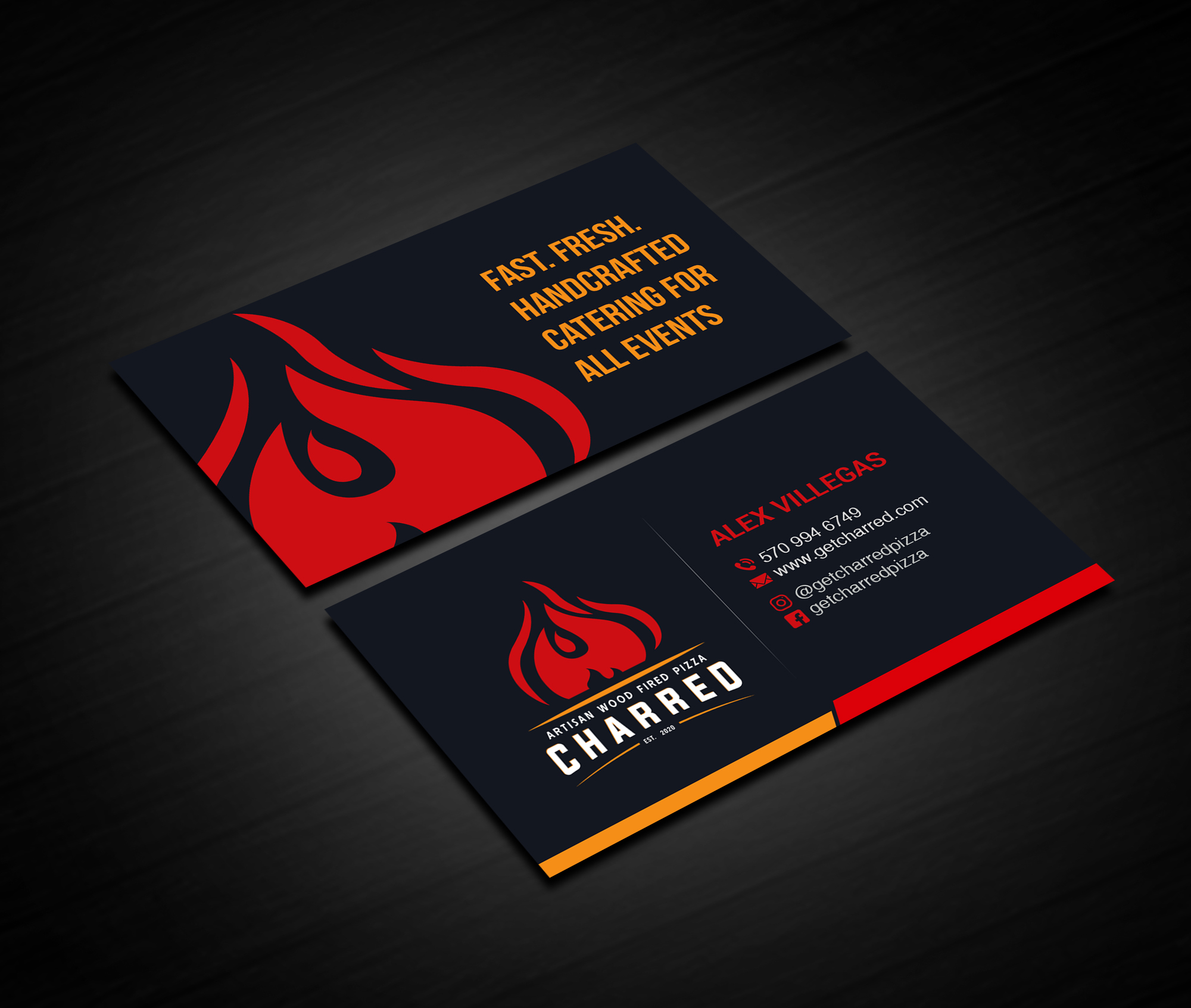 Business Card Design by Creations Box 2015 for Charred Artisan Wood Fired Pizza | Design #25671912