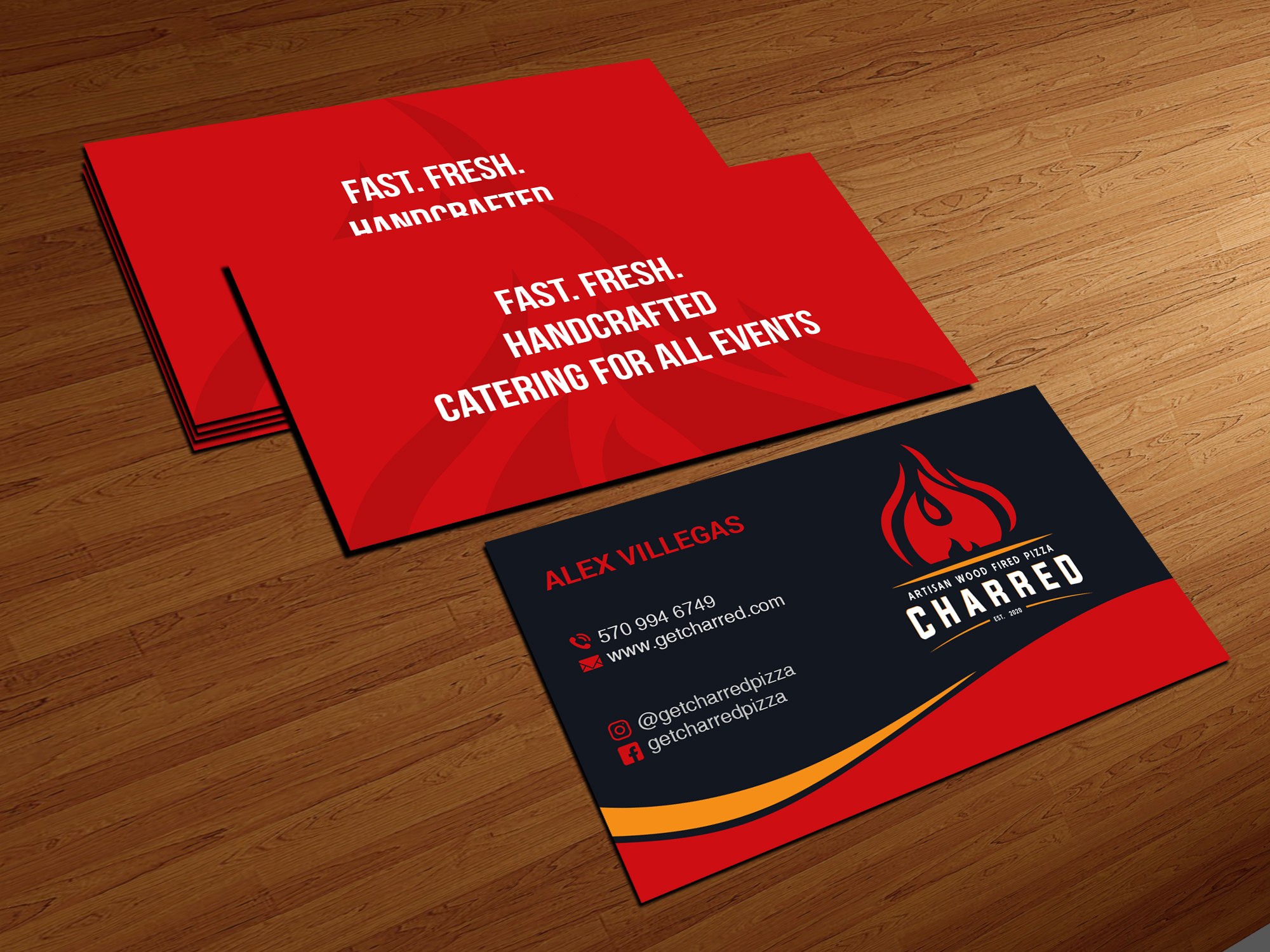 Business Card Design by Creations Box 2015 for Charred Artisan Wood Fired Pizza | Design #25671913