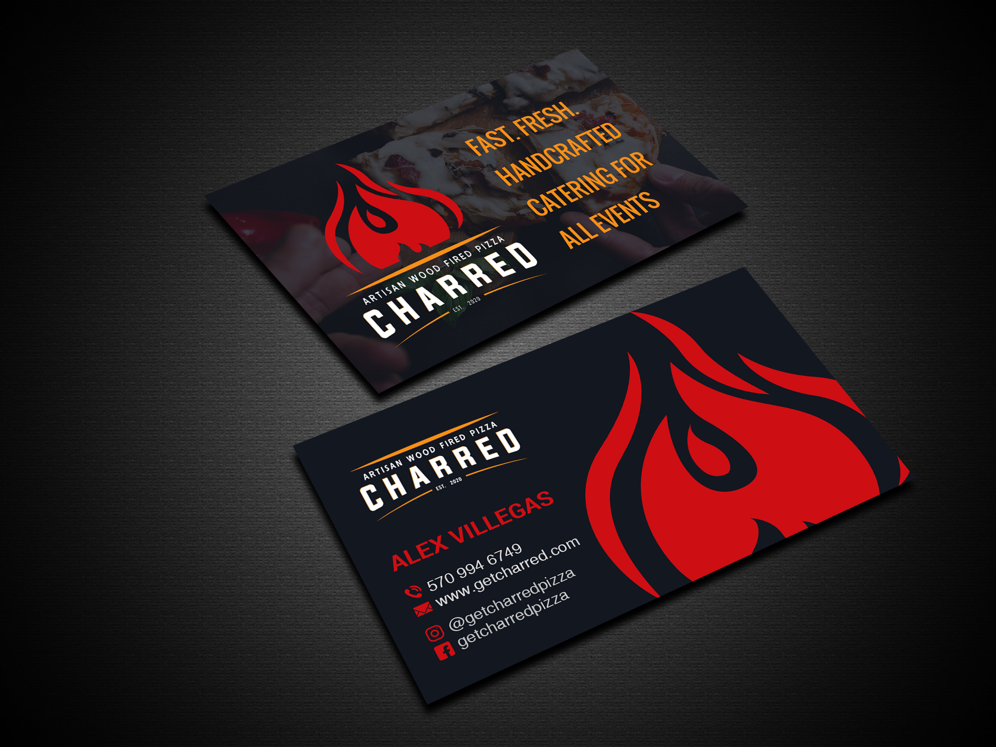 Business Card Design by Creations Box 2015 for Charred Artisan Wood Fired Pizza | Design #25673164