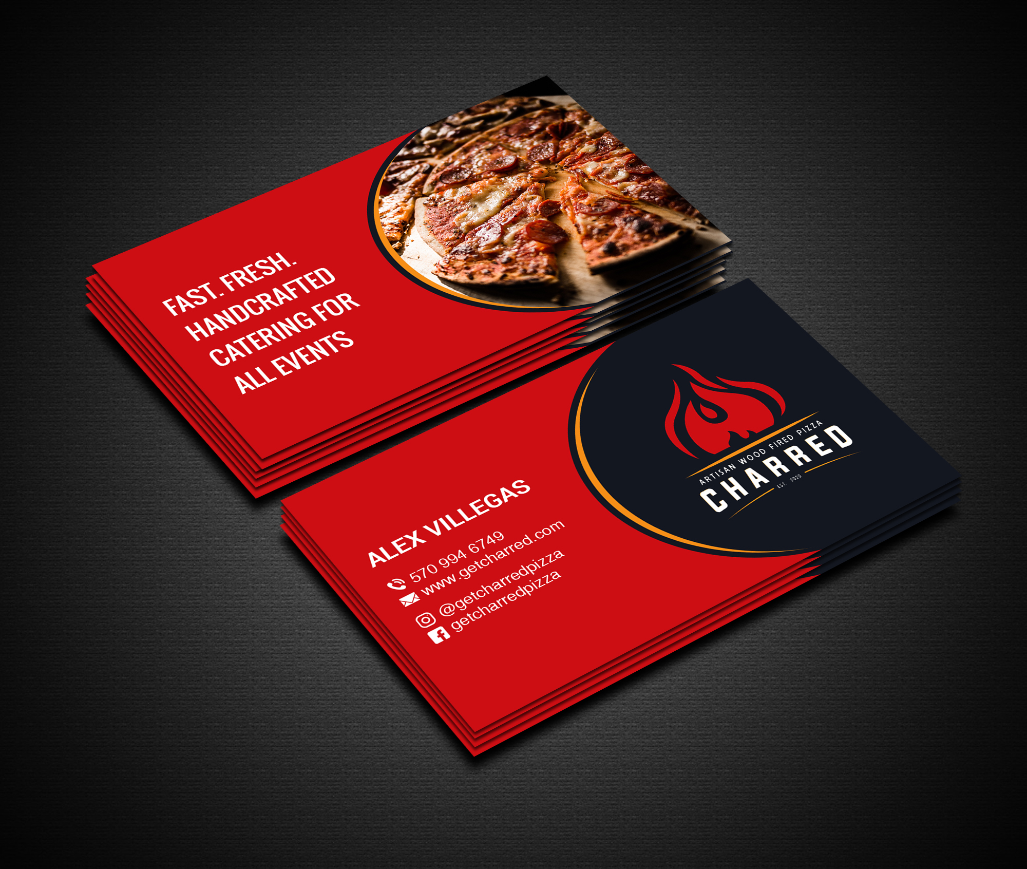 Diseño de Tarjeta de Presentación por Creations Box 2015 para Charred Artisan Wood Fired Pizza | Diseño #25673165